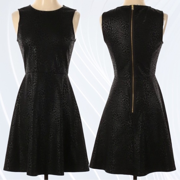*SOLD* Ali Ro Metallic Leopard Print Sleeveless Black Skater Mini Dress 2 - Picture 2 of 13